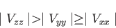 \begin{displaymath}
\mid V_{zz} \mid > \mid V_{yy} \mid \geq \mid V_{xx} \mid%
\end{displaymath}